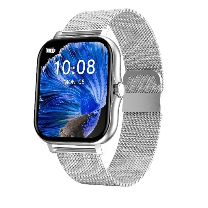 Smart Watch 1.69 Inch Full Touch Screen Fitness Tracker Call Smartwatch for Android iOS 51*40*12mm Silver Mesh Strap Wxxbd - 1