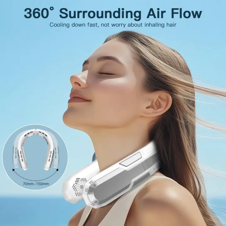 Ventilador de Cuello portátil, 6000 mAh, recargable, 3 velocidades, plegable, USB, Silencioso, para Viajes al Aire Libre, interior, Regalos para helbres y Mujeres - 1