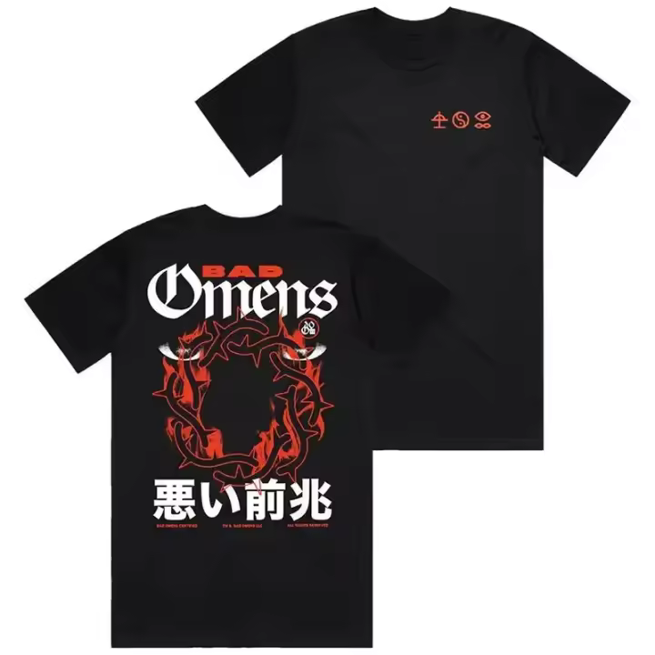 Camiseta Unisex De Verano Casual Vintage De Metal Core Rock American Bad Omen Con Estampado Corta Transpirable Ligera Secado Rápido Protección Solar Estilo Crew Neck - 1