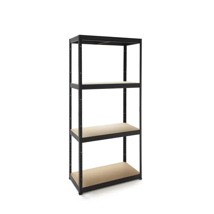 KG KITGARDEN - Estantería Metálica Almacenaje de Acero en Negro y 4 Baldas de MDF, 150x60x30cm - MAX - 1