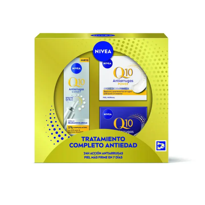 NIVEA Pack Q10 - Caja regalo con Crema de día FP15, Crema de noche y Sérum - Tratamiento completo antiedad - 1