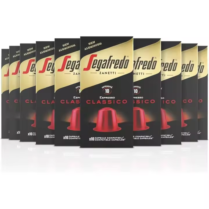 Segafredo Zanetti 100 Cápsulas de Aluminio Compatibles con Nespresso Café Clásico Sabor Rico y Armonioso (10 Cajas de 10 Cápsulas) - Adecuadas para Máquinas Nespresso Original - QUMIR - 1