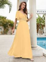 Vestido De Novia Sastre Unithorse Elegante Con Encaje Y Mariposa En Manga Chiffon Para Damas De Honor V-Neck Largo Al Piso - details 54