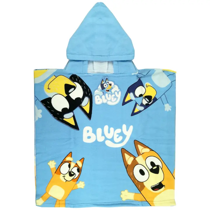 Bluey Toalla Poncho de Playa y Piscina para Niños de 2 a 6 años, Tamaño 55x110cm, Poncho Infantil Microfibra Bluey y Bingo, Toalla con Capucha Niños y Niñas, Regalo Cumpleaños, Color Azul - 1