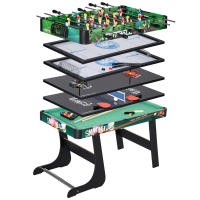 HOMCOM  6 en 1 Mesa Multijuegos Plegable para Niños de 7+ Años Mesa de Juegos Billar Futbolín Ping Pong Aro de Lanzamiento Hockey sobre Hielo Aire Hockey 118x104x71 cm Multicolor - details 0