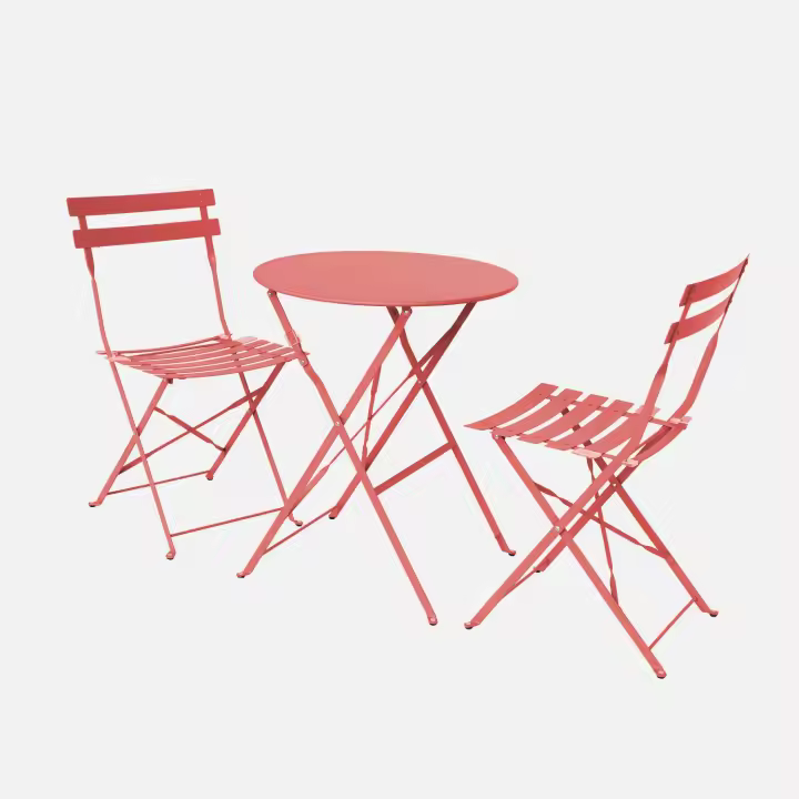 sweeek - Set mesa de jardín bistró plegable de acero con 2 sillas,  ø60cm , Emilia , 60x60x71 - 1