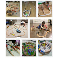 Pista De Tren De Madera DIY Puente Túnel De Urbanización Vía Férrea Pasarela Juguete De Coche Escena Combinada Pista De Tren De Madera Accesorios Abeja Giratoria - details 6