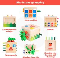 Juguete clasificador de formas de madera, cubeta de actividades de madera, juguetes Montessori, juguete de cosecha de zanahoria, clasificador de formas de color a juego para niños pequeños y niñas, 1 2 3 4 5 - details 0