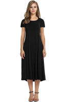 Vestido De Manga Corta Para Mujer Verano 2024 Estilo Casual Color Sólido Cuello Redondo Ajuste Flared Longitud Del Vestido Suelto - details 16