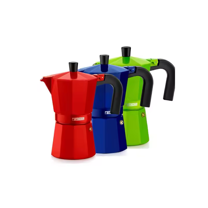 Monix - Cafetera Italiana de Aluminio. Fresa, cobalto o Lima. De 3 a 9 tazas. Para cocina de gas, vitroceramica y eléctrica - 1