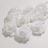 50pcs Flores De Rosa Artificial En Blanco Con Tallo Para DIY Bouquet Decoración De Boda Fiesta Scrapbook Suministros - details 7