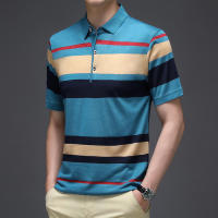 Camisa Polo De Hombre Para Verano 2024 Con Rayas Tejida Cómoda Y Fresca Estilo Casual Moda T-shirt Manga Corta Color Contraste - details 5