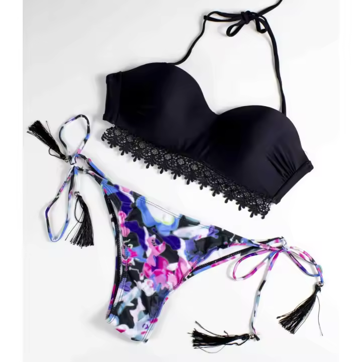 Bikini push up de mujer con puntilla, braguita estampada - 1
