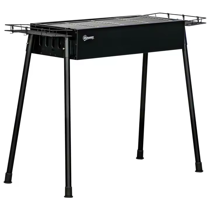 Outsunny Barbacoa de Carbón con 2 Parrillas de Acero Inoxidable Barbacoa Portátil con 2 Especieros para Acampar Picnic Camping Jardín 77x30x70 cm Negro - 1