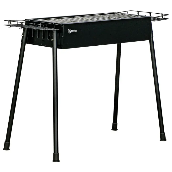 Outsunny Barbacoa de Carbón con 2 Parrillas de Acero Inoxidable Barbacoa Portátil con 2 Especieros para Acampar Picnic Camping Jardín 77x30x70 cm Negro - 1