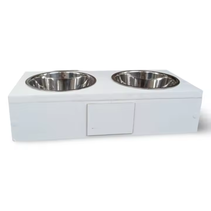 Comedero para perros, mascotas y gatos de madera con cuencos de acero inoxidable. - 1
