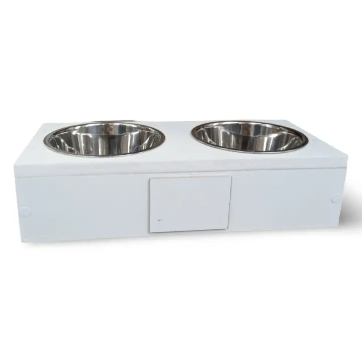Comedero para perros, mascotas y gatos de madera con cuencos de acero inoxidable. - 1