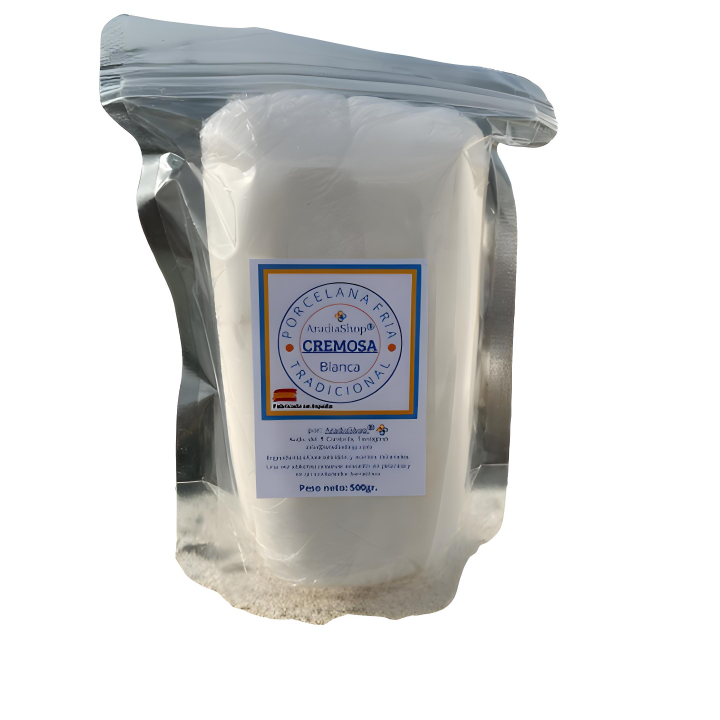 CREMOSA-Porcelana fría AradiaShop Tradicional ,firme y Cremosa 500gramos-Súper Blanca y con ingredientes Premium a Precio Asequible para Flores y Figuras -Ideal para todo tipo de trabajos con Porcelana Fría.