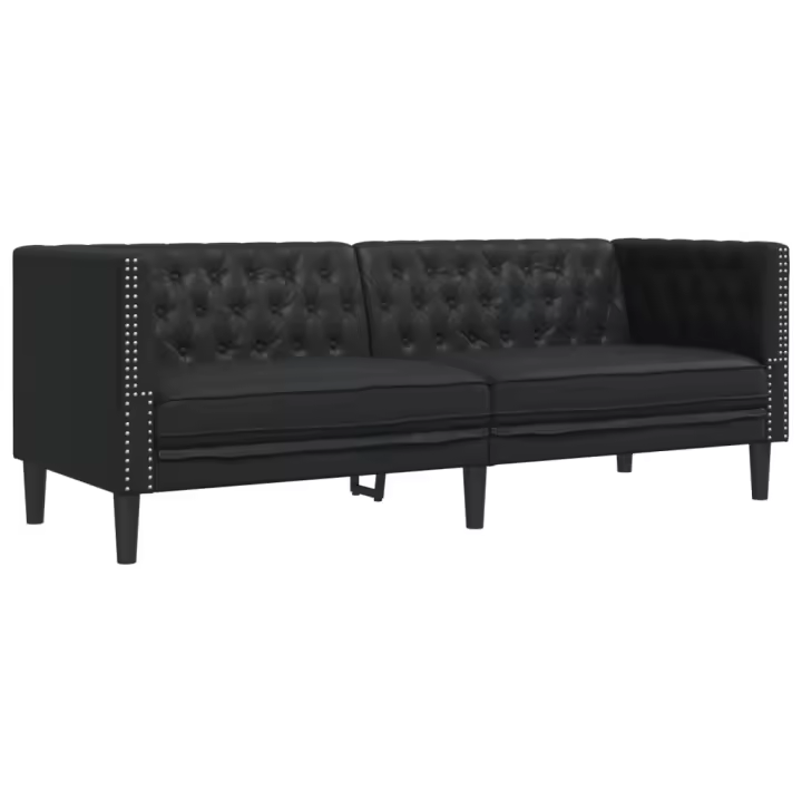 vidaXL Sofá Chesterfield de 3 plazas cuero artificial negro - 1