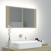 vidaXL Armario espejo de baño LED acrílico brillo 80x12x45 cm en color Blanco brillante/Negro/Roble Sonoma y más | almacenamiento funcional diseño moderno para baño dormitorio sala - details 2
