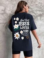 Camiseta de mujer con estampado “Jesus Loves You” – Básica de algodón, transpirable y cómoda, manga corta con cuello redondo, estilo casual - details 13