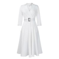 Vestido Elegante Para Oficina Para Mujer Cuello Redondo V Cintura Ajustada Pleated Midi Formal Business Work Dress OL - details 57