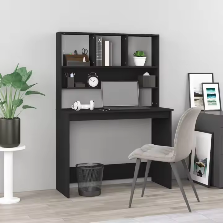 Escritorio con estantes madera contrachapada negro 102x45x148cm - 1