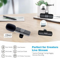 Micrófono Lavalier Inalámbrico Portátil Para iPhone Y Android Grabación De Audio Y Video Mini Mic Con Batería De Longa Vida Transmisión De 10M - details 1