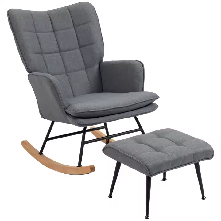 HOMCOM Silla Mecedora con Reposapiés Sillón de Relax Silla Ocio con Cojín Acolchado y Antivuelco Carga 130 kg para Salón Dormitorio Balcón 64x89x90 cm Gris - 1