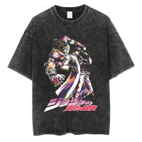 Camiseta Vintage Lavada Para Hombre Verano Estilo Hip Hop Streetwear Impresión Anime JoJo Bizarre Adventure Algodón Casual Manga Corto - details 4