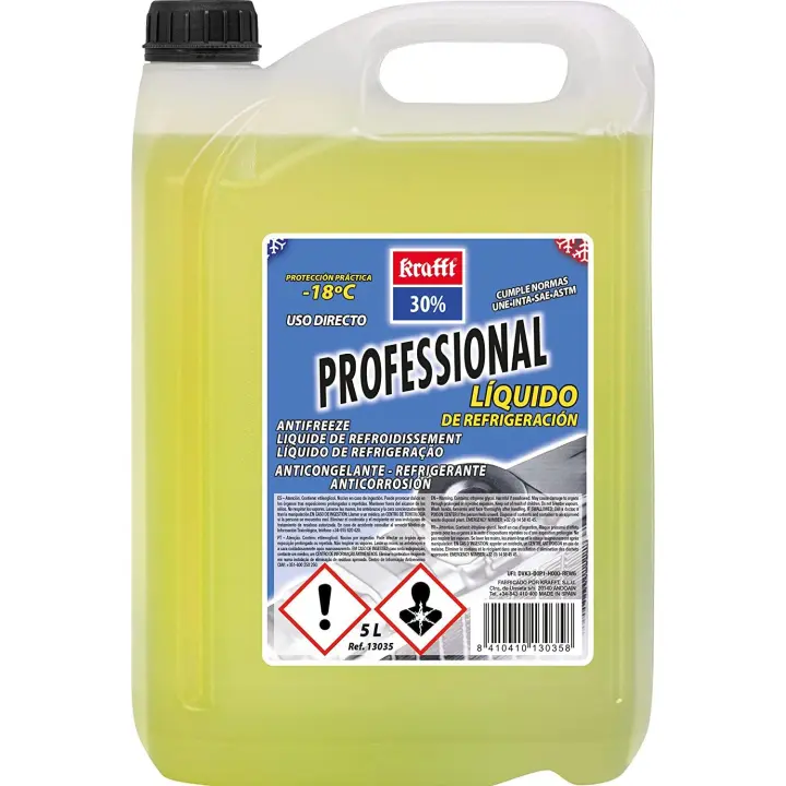 Krafft Anticongelante Coche 30% Protección -18º Líquido Refrigerante Coche Amarillo 5 Litros - 1