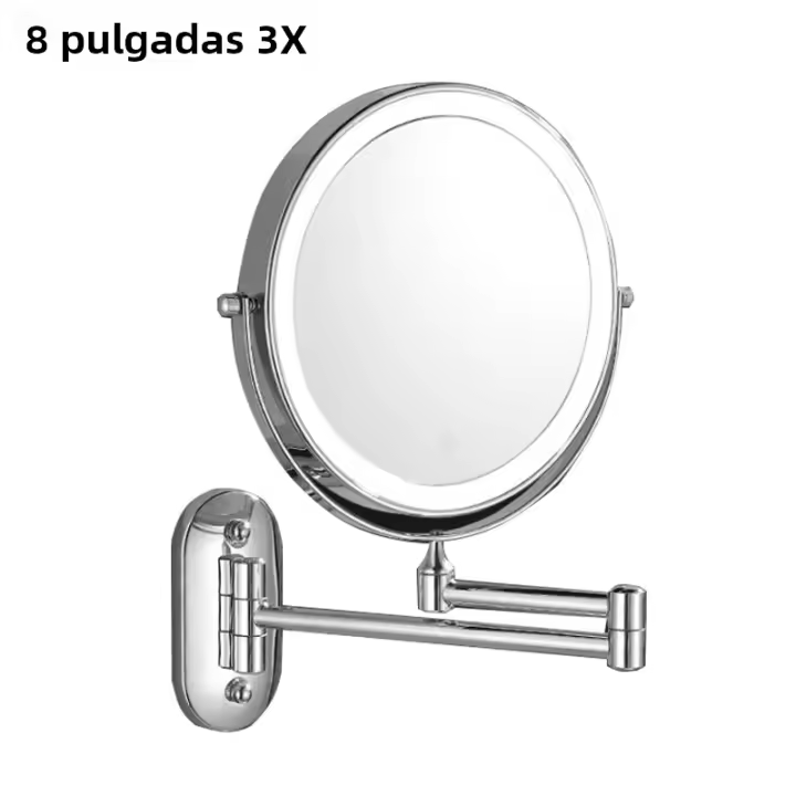 Espejo De Baño Plegable De 8 Pulgadas Con LED Y Ajuste De Brillo Doble Cara 3X/5X/7X/10X Espejo De Maquillaje Wall-Mounted Moderno - 1