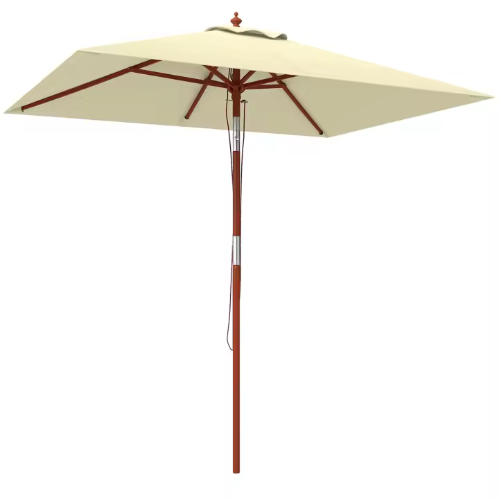 Outsunny Sombrilla de Jardín 200x150x235 cm Parasol de Terraza Rectangular Inclinable con Anti-UV Impermeable y Poste de Madera para Playa Patio - 1