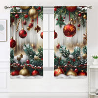 2 Piezas Cortinas De Navidad Con Hojas Verdes De Pino -30% Blackout Adecuadas Para Sala De Estar Dormitorio Cocina Decoración Del Hogar - details 3