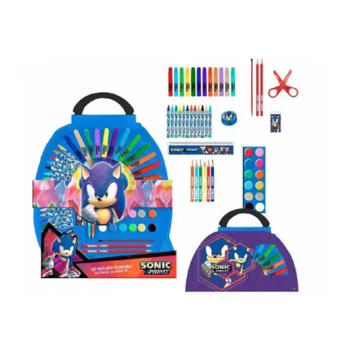 Artesania Cerda SET PAPELERÍA COLOREABLE 50 PIEZAS SONIC de Cerdá - Materiales de Calidad - Diseñados para Durar - Colección de Accesorios de Papelería y Material Escolar - Decoradas con Personajes Míticos - 1
