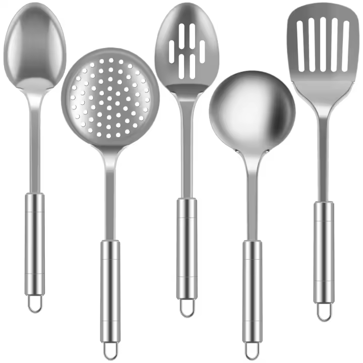 Juego De Utensilios De Cocina 5 Piezas Acero Inoxidable Cuchara Y Espátula Con Mango Ergonómico Resistentes Al Lavado - 1