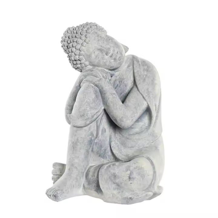 Dcasa Figura resina sentado de buda gris para decoracion de mesa 18x14x23 cm - 1