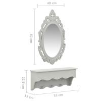 vidaXL Estante de pared para llaves joyas con espejo y ganchos gris - details 3