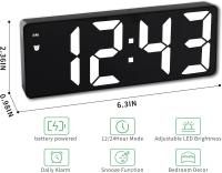 Reloj despertador digital de cabecera, gran espejo LED reloj electrónico con temperatura, fechas, Ajustar brillo, control voz - details 0