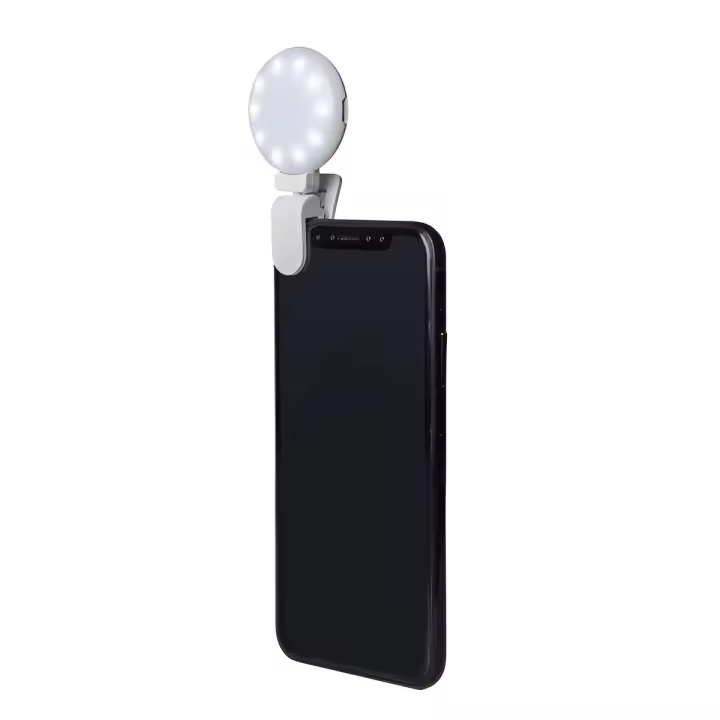 Celly Anillo de Luz Selfie con clip para Smartphones, Clicklight universal recargable USB 3 tonos, Blanco L - 1