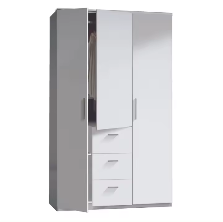 Meimon Armario 3puertas+3caj. Materiales: · Barra de colgar aluminio extraíble. · Bisagras metálicas para las puertas. · Guías correderas metálicas para los cajones (no extraíbles). · Tiradores ABS pintado en gris aluminio (5uds) - 1