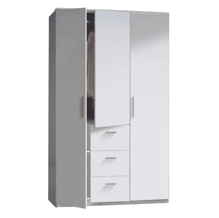 Meimon Armario 3puertas+3caj. Materiales: · Barra de colgar aluminio extraíble. · Bisagras metálicas para las puertas. · Guías correderas metálicas para los cajones (no extraíbles). · Tiradores ABS pintado en gris aluminio (5uds) - 1