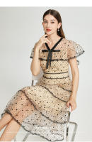 Vestido De Mujer Elegante Con Puntos A-Line Manga Corta V-Neck Vestido De Verano 2025 Q480 Estilo Casual Cintura Natural - details 2