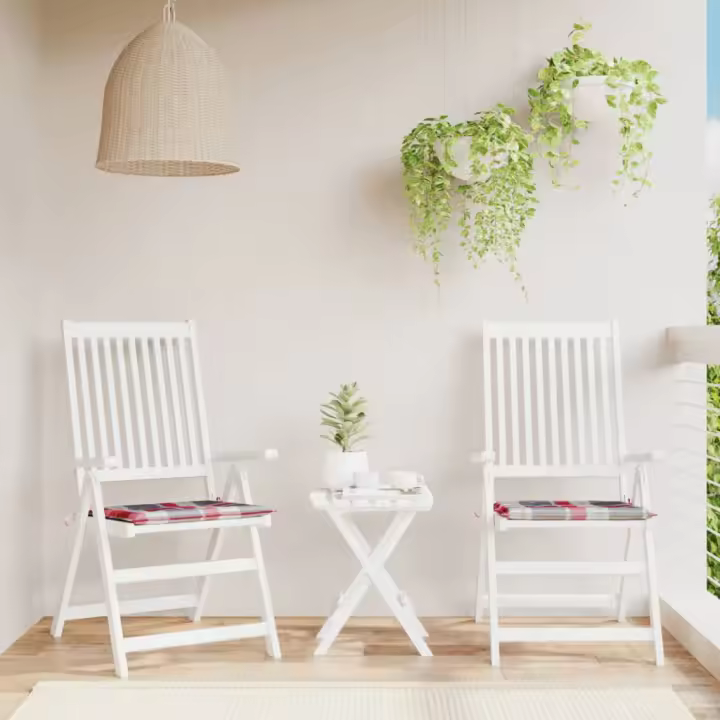 vidaXL Cojines de silla de jardín 2 uds tela Oxford 50x50x3 cm en color Crema/Estampados cuadros grises/Estampado cuadros rojos | cómodas modernas ergonómicas para comedor cocina salón hogar - 1