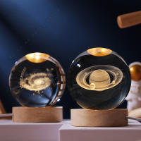 Lámpara De Noche En Cristal 3D LED Lámpara De Mesa Para Cama Regalo De Cumpleaños Para Niños Galaxia Saturno Planetas Luna 5cm - details 1