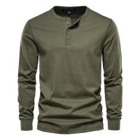Camiseta De Manga Larga Para Hombre AIOPESON Con Cuello Henley Color Sólido Casual Algodón 100% Calidad Superior Para Otoño - details 4