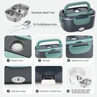 Fiambrera Eléctrica de 60 W, 3 en 1, portátil, de Maple inoxidable de 1,8 l, fiambrera extraíble, V 12/24 V/220 V, aislada para Coche/camión/oficin (Azul y Green, 1,5 L) - details 6
