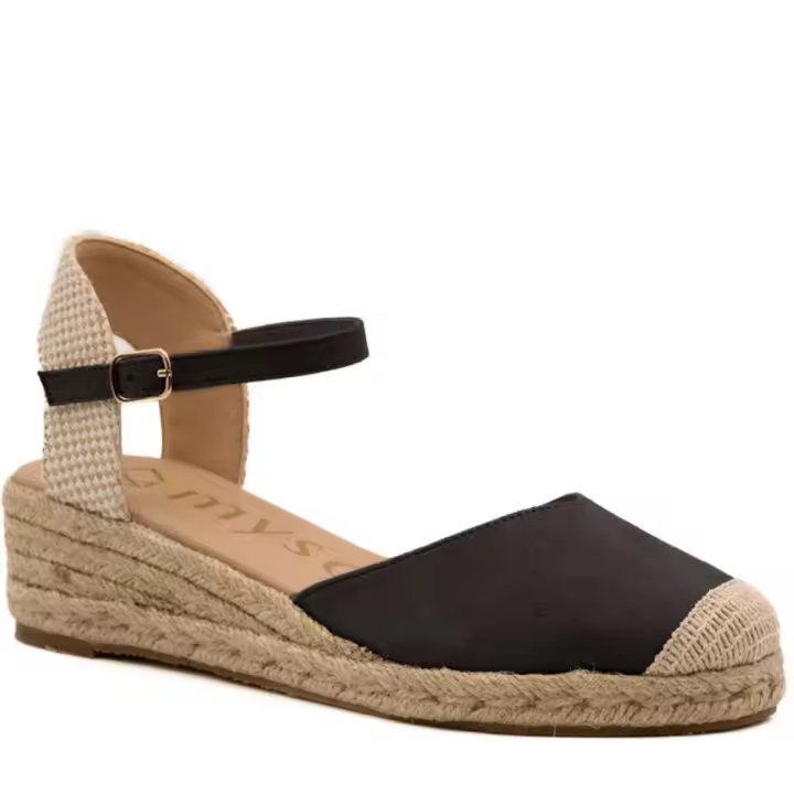 Mysoft Zapatillas Cuña Esparto Mujer 24M102 Negro Beige Platino - 1