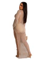 Vestido Midi Bodycon De Encaje Con Borlas Y Manga Larga Para Mujer Estilo Playa Fashion Hollow out Y Abertura Lateral Alta - details 17
