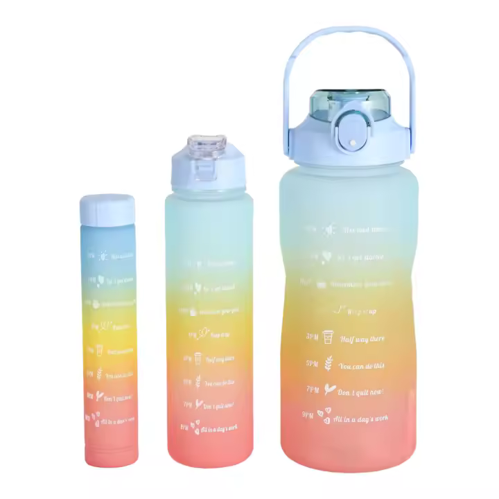 Botella Agua 1.5 Litros Plástico , Botella Agua 2.0 Litros y Agua 900ml y 300ml. Distintas Botellas de Agua Deportivas con Pajita a prueba de fugas, sin BPA, Motivacional, portátil para camping, bicicleta, escuela, coche (bta) - 1